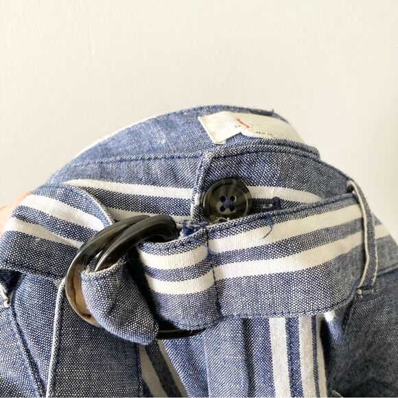 Anthropologie Wide Leg Pants Womens Size 6P Blue Stripe Linen Cotton Blend - Picture 4 of 7